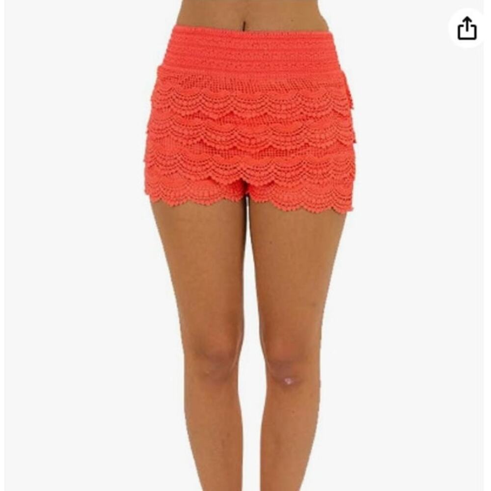 CORAL Crochet Tiered Lace Shorts by Whispers - Medium